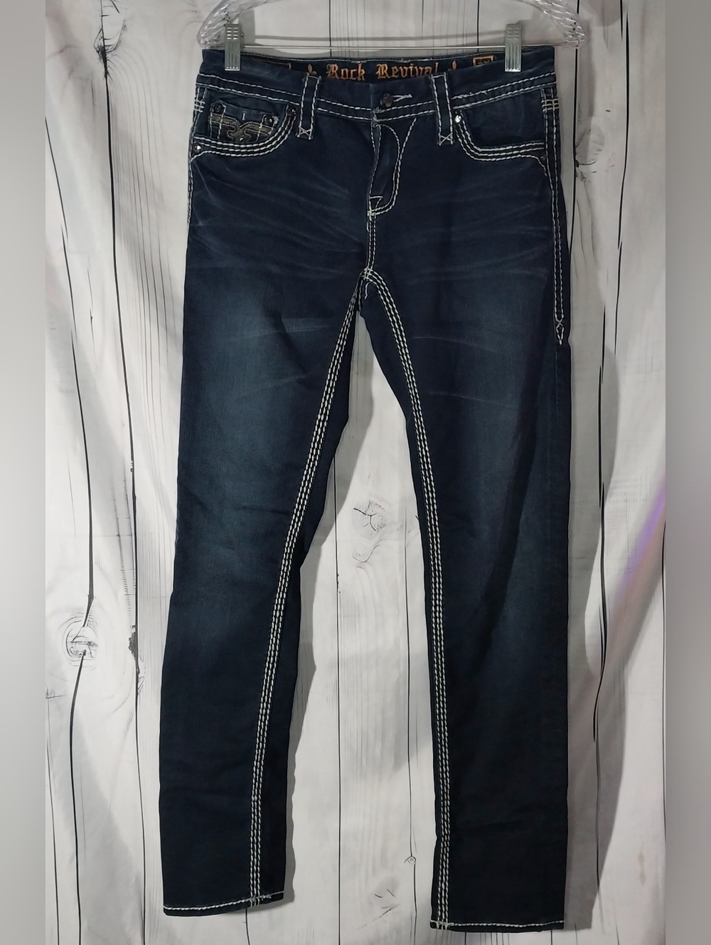 Rock Revival Vivian Fleur-De-Lis Dark Blue Embellished Y2K Skinny Bling Jeans